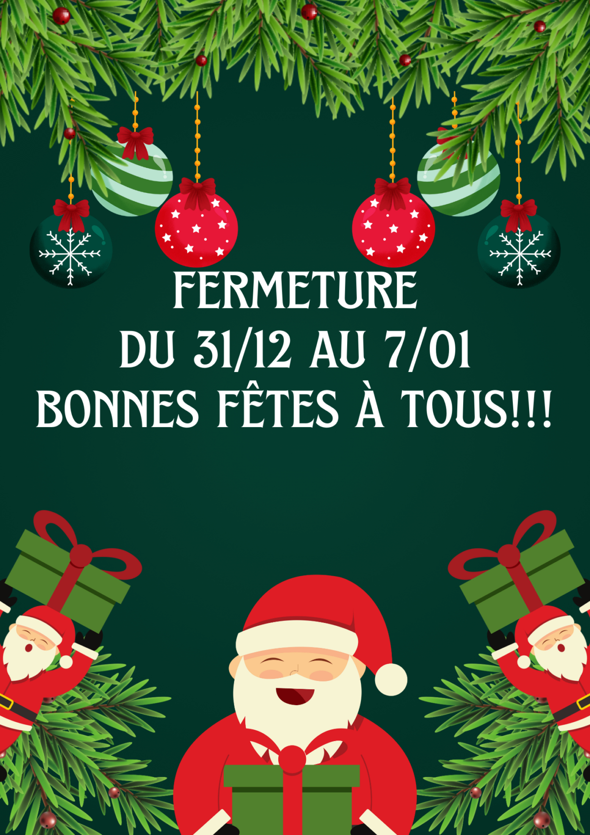 message fermeture entreprise noel